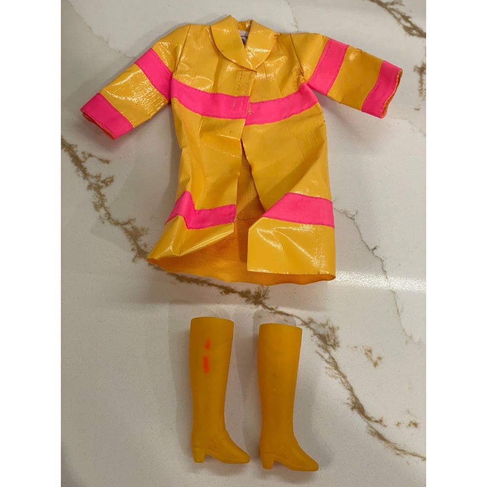 Vtg 90s Barbie Yellow Pink Cool Careers Firefighter Firewoman Jacket Boots‎ Set